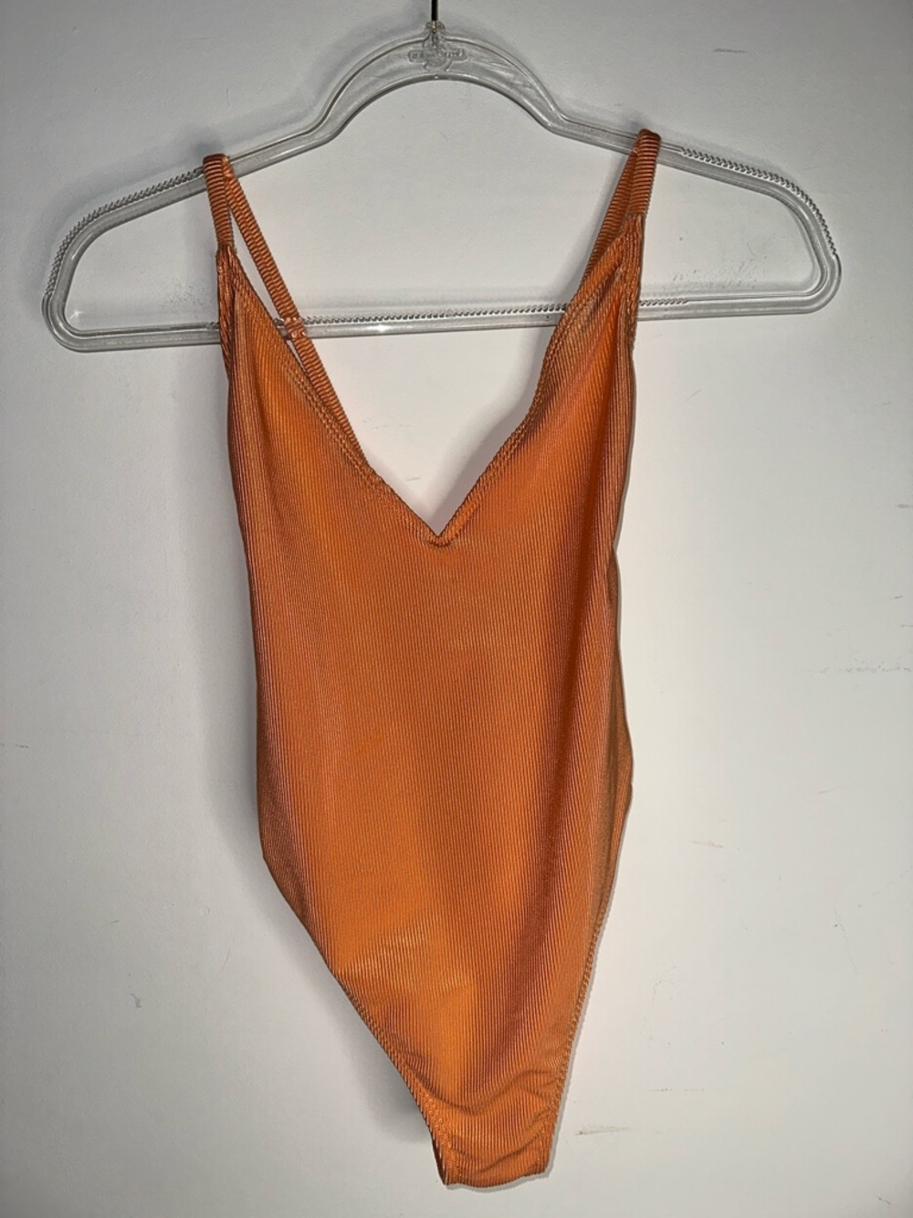 ASOS Ribbed Orange V-Neck One-Piece Swimsuit